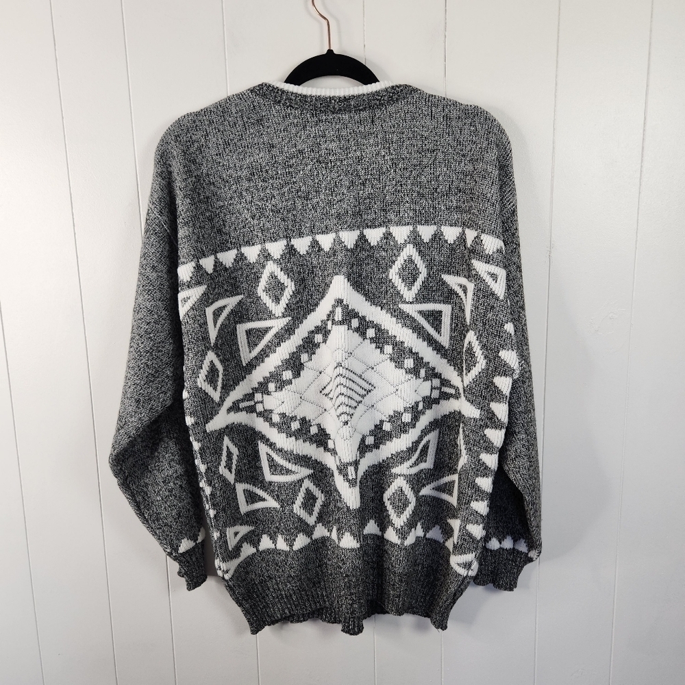 Vintage 90s Gray Knit Grandpa Sweater Mens Preppy Oversized Eclectic Size Large - Picture 3 of 10